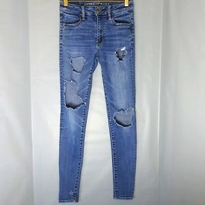 Y2K AMERICAN EAGLE OUTFITTERS DESTROYED HIGH RISE JEGGING SIZE 0